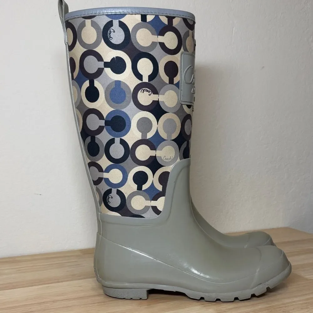 Coach Signature Print Tall Rain Boots for women Size 7